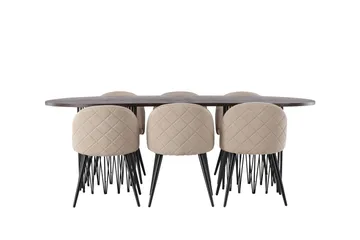 Stone Matgrupp 220 cm Rektangulär med 6 Velvet stolar - Beige - Products - Möbler - Bord & matgrupp - Matgrupp