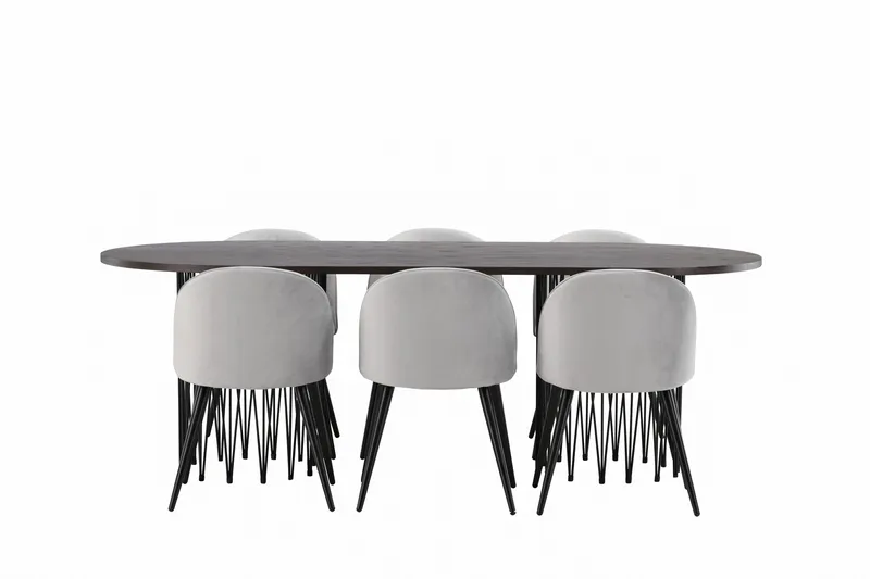 Stone Matgrupp 220 cm Rektangulär med 6 Velvet stolar - Grå - Products - Möbler - Bord & matgrupp - Matgrupp