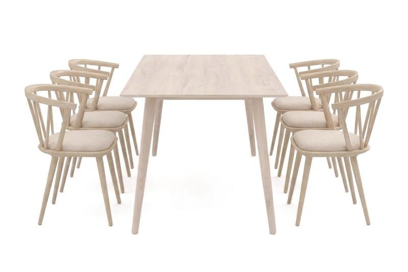 Tyrö Matgrupp 190 cm Whitewash med 6 st Tyrö Karmstolar med Dyna - Vitlaserad ek - Products - Möbler - Bord & matgrupp - Matgrupp
