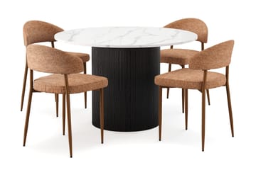 Uppveda Matbord 120 cm Rund med 4 st Jairam Matstolar - Svart/Vit - Products - Möbler - Bord & matgrupp - Matgrupp