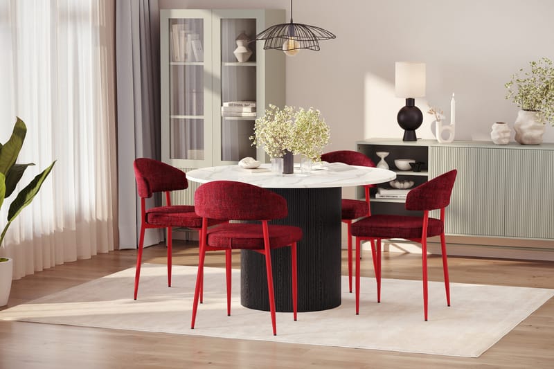 Uppveda Matbord 120 cm Rund med 4 st Jairam Matstolar - Svart/Vit - Products - Möbler - Bord & matgrupp - Matgrupp