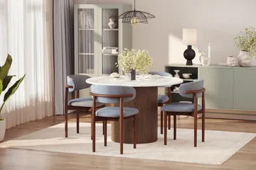 Uppveda Matbord 120 cm Rund med 4 st Jaiveer Matstolar - Brun - Products - Möbler - Bord & matgrupp - Matgrupp