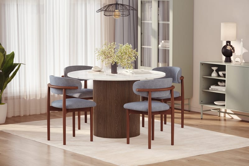 Uppveda Matbord 120 cm Rund med 4 st Jaiveer Matstolar - Brun - Products - Möbler - Bord & matgrupp - Matgrupp