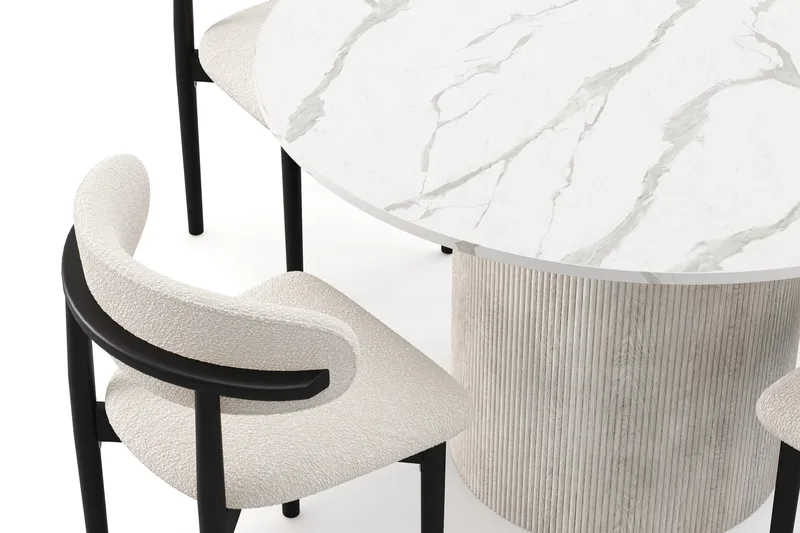 Uppveda Matbord 120 cm Rund med 4 st Jaiveer Matstolar - Vit - Products - Möbler - Bord & matgrupp - Matgrupp