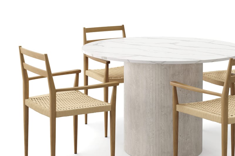 Uppveda Matbord 120 cm Rund med 4 st Jamna Karmstolar - Vit - Products - Möbler - Bord & matgrupp - Matgrupp
