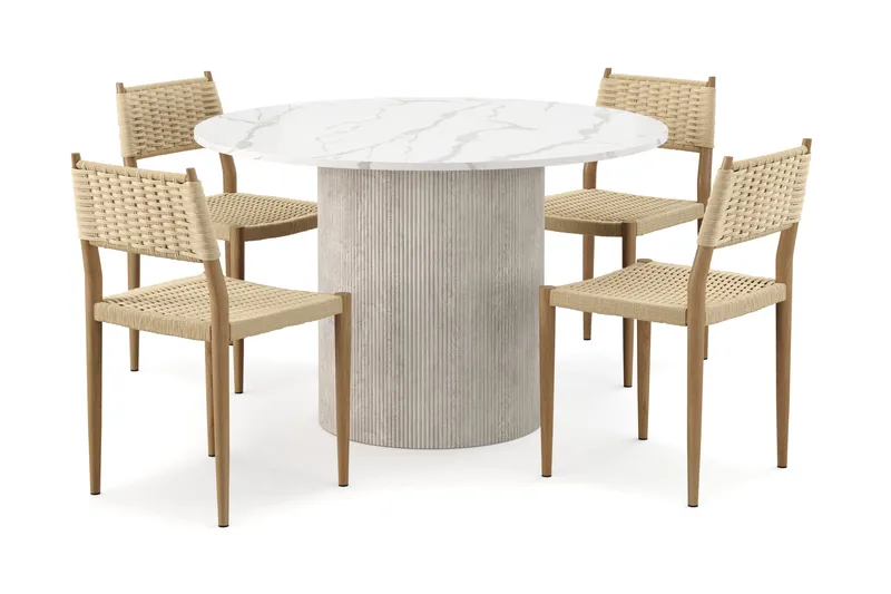 Uppveda Matbord 120 cm Rund med 4 st Jamna Matstolar, Vit