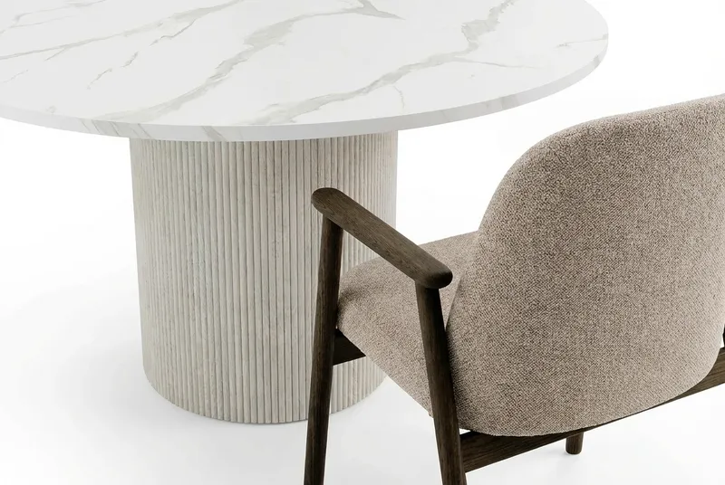 Uppveda Matbord 120 cm Rund Vitt med 4 Reciclar Matstolar - Vit/Greige - Products - Möbler - Bord & matgrupp - Matgrupp