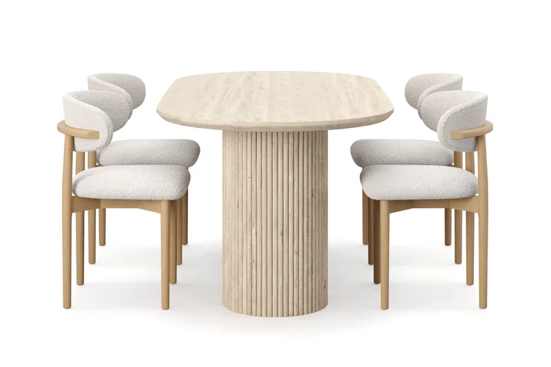 Uppveda Matbord Travetin utseende med 4 st Jaiveer Matstolar - Beige - Products - Möbler - Bord & matgrupp - Matgrupp