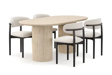 Uppveda Matbord Travetin utseende med 4 st Jaiveer Matstolar - Beige - Products - Möbler - Bord & matgrupp - Matgrupp