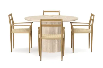 Uppveda Runt Matbord 120cm Travetin utseende med 4 st Jamna Karmstolar - Beige - Products - Möbler - Bord & matgrupp - Matgrupp