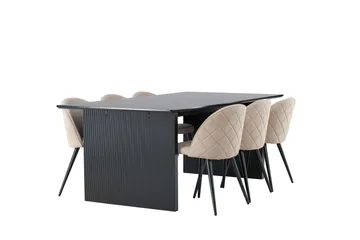 Vail Matgrupp 200 cm Rektangulär med 6 Velvet stolar - Beige - Products - Möbler - Bord & matgrupp - Matgrupp