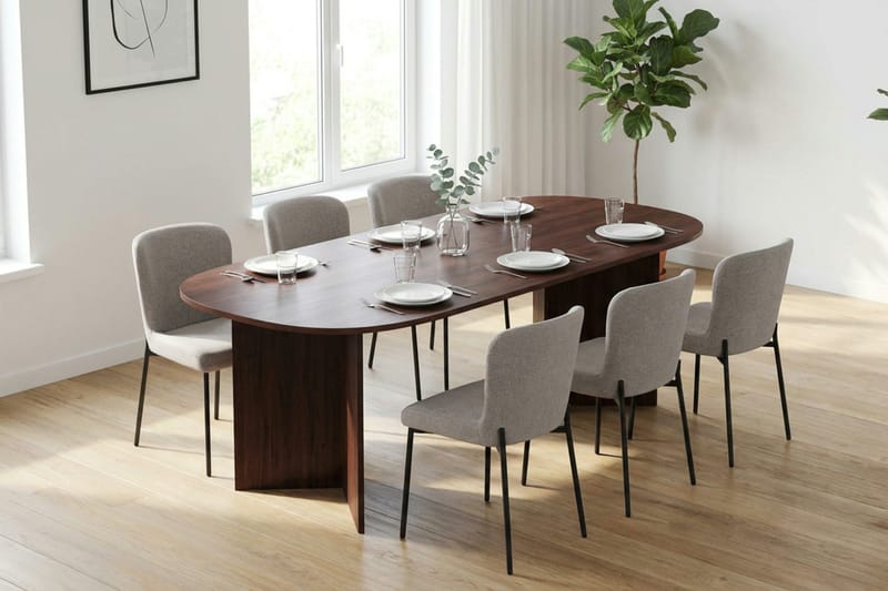 Vera Matgrupp rektangulärt 220 cm Valnöt med 6 Elsie Matstolar - Valnöt/Ljusgrå - Products - Möbler - Bord & matgrupp - Matgrupp