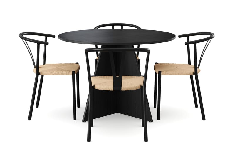Vera Matgrupp runt 110 cm Svart med 4 Elysia Matstolar - Svartlaserad ek - Products - Möbler - Bord & matgrupp - Matgrupp