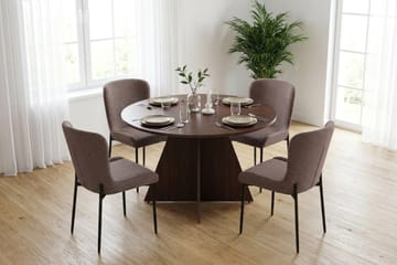 Vera Matgrupp runt 110 cm Valnöt med 4 Elsie Matstolar - Valnöt/Grå - Products - Möbler - Bord & matgrupp - Matgrupp
