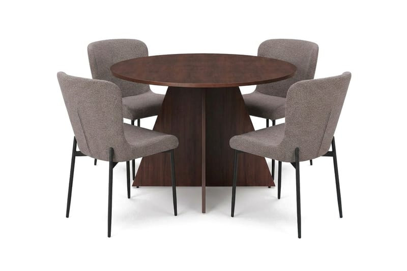 Vera Matgrupp runt 110 cm Valnöt med 4 Elsie Matstolar - Valnöt/Grå - Products - Möbler - Bord & matgrupp - Matgrupp