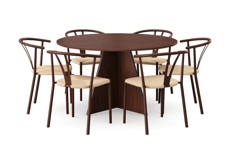 Vera Matgrupp runt 130 cm Valnöt med 6 Elysia Matstolar - Valnöt - Products - Möbler - Bord & matgrupp - Matgrupp