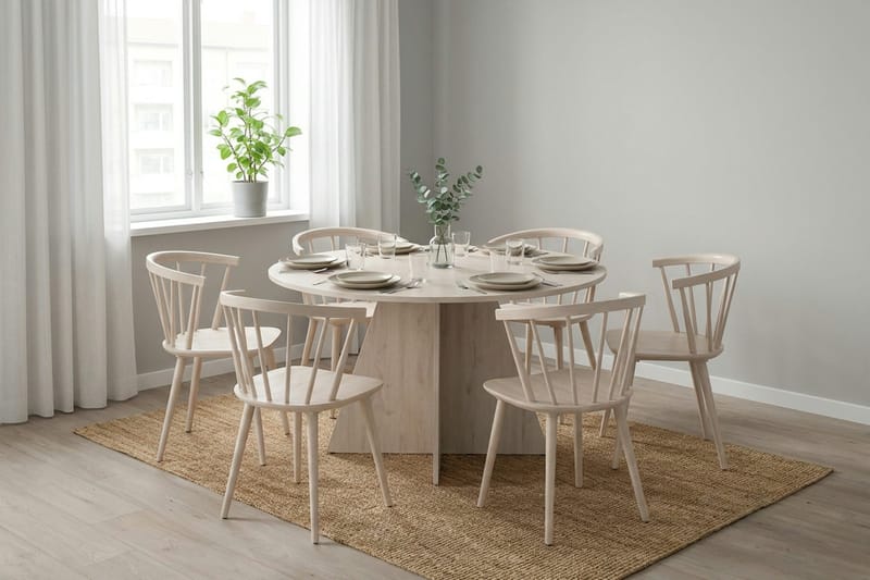 Vera Matgrupp runt 130 cm Vitlaserad med 6 Tyrö Matstolar - Vitlaserad ek - Products - Möbler - Bord & matgrupp - Matgrupp