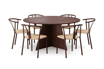 Vera Matgrupp runt 150 cm Valnöt med 6 Elysia Matstolar - Valnöt - Products - Möbler - Bord & matgrupp - Matgrupp