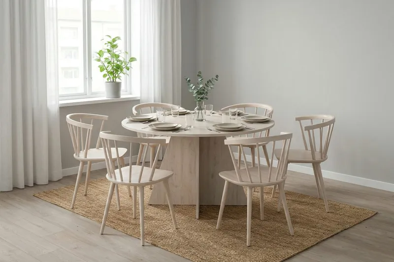 Vera Runt Matbord ø130 cm Fanér - Vitlaserad ek - Products - Möbler - Bord & matgrupp - Matbord & köksbord
