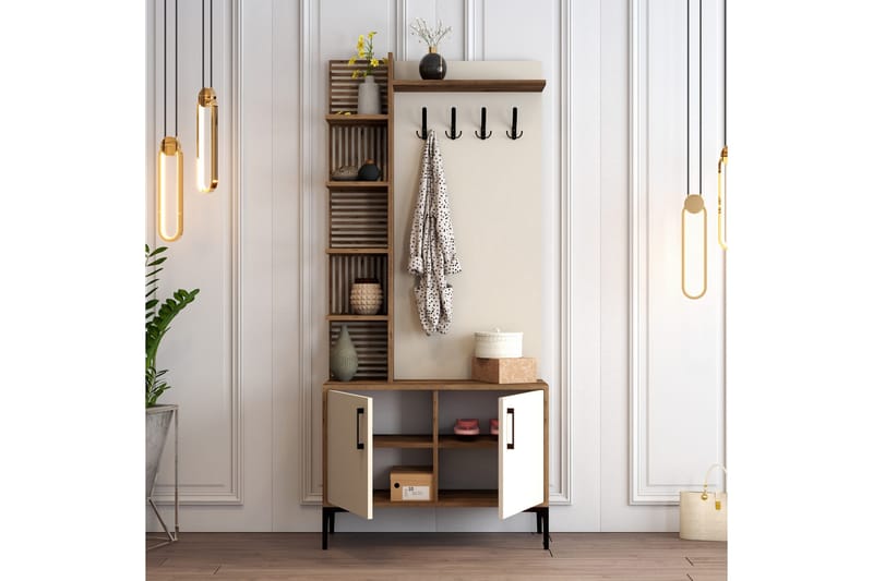Schmida Hallmöbelset 90 cm - Mörkbrun/Beige - Products - Möbler - Hallmöbler - Möbelset för hall & entre