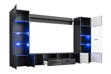 Apryl Modern TV Mediamöbel med Vitrinskåp och LED-belysning - Svart / Trä / Glas - Products - Möbler - TV- & Mediamöbler - TV-möbelset