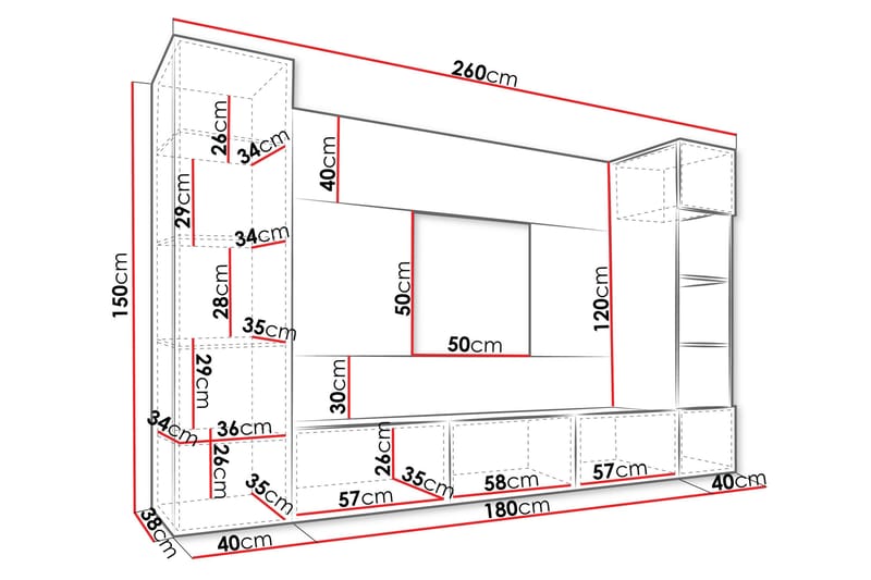 Bernice Tv-skåp 260x38 cm - Vit - Products - Möbler - TV- & Mediamöbler - TV-möbelset