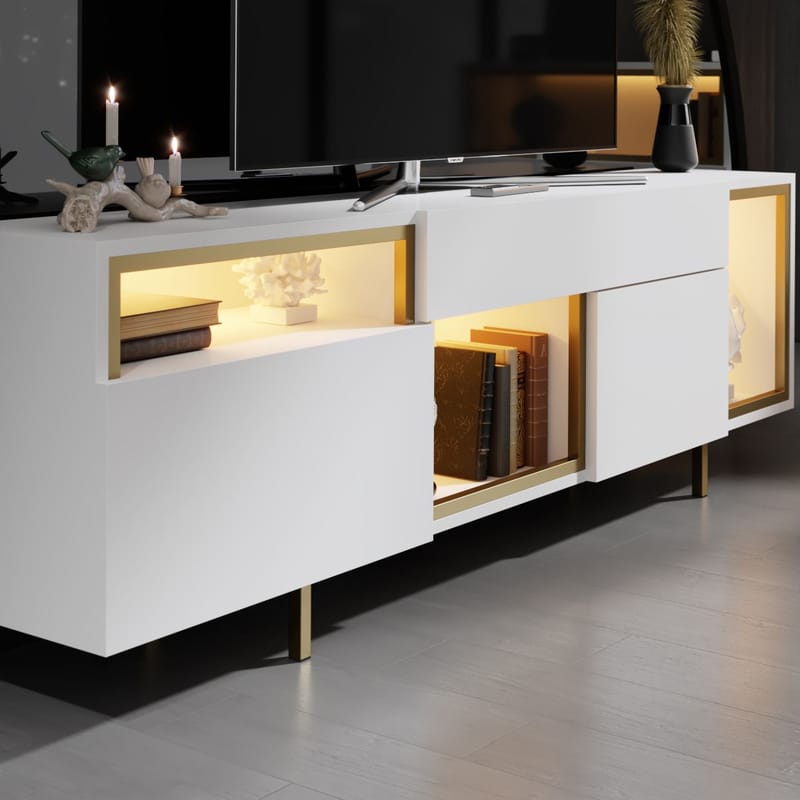 Denvar TV-bänk 180x55x32 cm - vit och guld - Products - Möbler - TV- & Mediamöbler - TV bänk & mediabänk