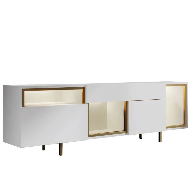 Denvar TV-bänk 180x55x32 cm, vit och guld