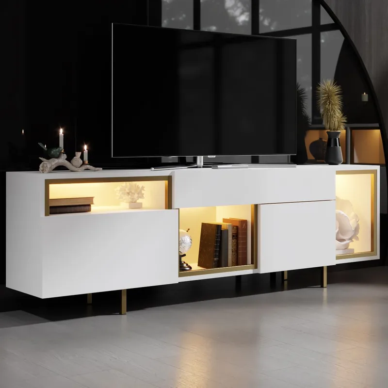 Denvar TV-bänk 180x55x32 cm - vit och guld - Products - Möbler - TV- & Mediamöbler - TV bänk & mediabänk