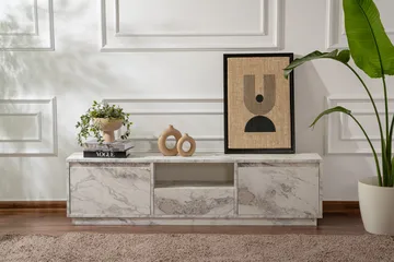 Gulliver Tv-bänk 160x30 cm - Ljus Beige/Marmor - Products - Möbler - TV- & Mediamöbler - TV bänk & mediabänk