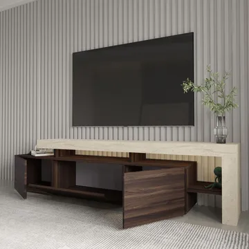 Jurukovo TV-bänk 192x53x37 cm - Travertin, valnöt - Products - Möbler - TV- & Mediamöbler - TV bänk & mediabänk