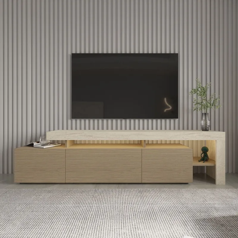 Jurukovo TV-bänk 192x53x37 cm - Travertin, varm ek - Products - Möbler - TV- & Mediamöbler - TV bänk & mediabänk