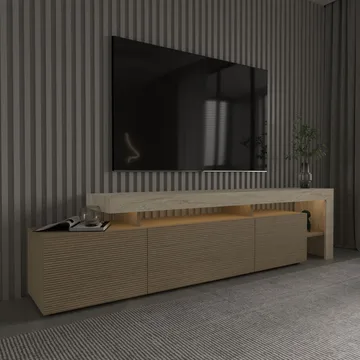 Jurukovo TV-bänk 192x53x37 cm - Travertin, varm ek - Products - Möbler - TV- & Mediamöbler - TV bänk & mediabänk