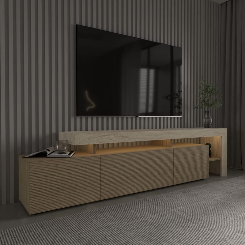 Jurukovo TV-bänk 192x53x37 cm - Travertin, varm ek - Products - Möbler - TV- & Mediamöbler - TV bänk & mediabänk