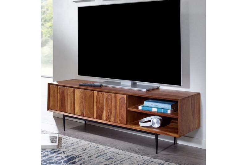 Lowboard Wohnling Massivt trä med förvaring 2 dörrar tryck för att öppna lantligt - Products - Möbler - TV- & Mediamöbler - TV bänk & mediabänk