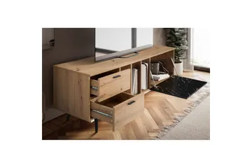 Lowboard Wohnling modernt spånskiva, 2 lådor, 1 dörr, förvaringsbrickor, metallben, modern stil Ek, Marmor, Svart - Ek, Marmor, Svart - Products - Möbler - TV- & Mediamöbler - TV bänk & mediabänk