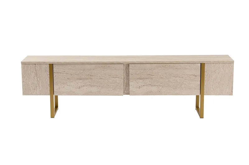 Serenity Tv-bänk 180x30 cm, Travertin/Guld