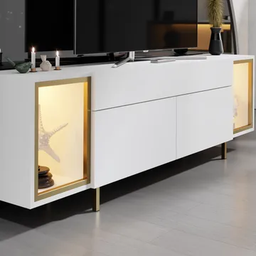 Sosan TV-bänk 180x55x32 cm - Vit och guld - Products - Möbler - TV- & Mediamöbler - TV bänk & mediabänk
