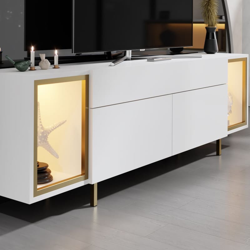 Sosan TV-bänk 180x55x32 cm - Vit och guld - Products - Möbler - TV- & Mediamöbler - TV bänk & mediabänk