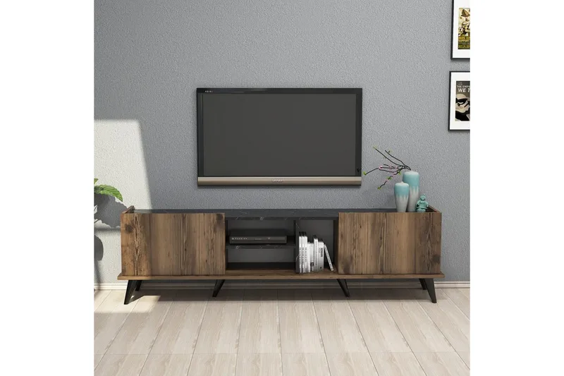 Tv-bänk & mediabänk Challur Tv-bänk 180 cm Valnöt,Svart - Products - Möbler - TV- & Mediamöbler - TV bänk & mediabänk