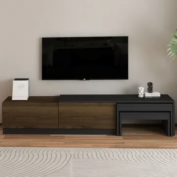 Zalven TV-bänk 180x36x30 cm - antracit och antik valnöt - Products - Möbler - TV- & Mediamöbler - TV bänk & mediabänk
