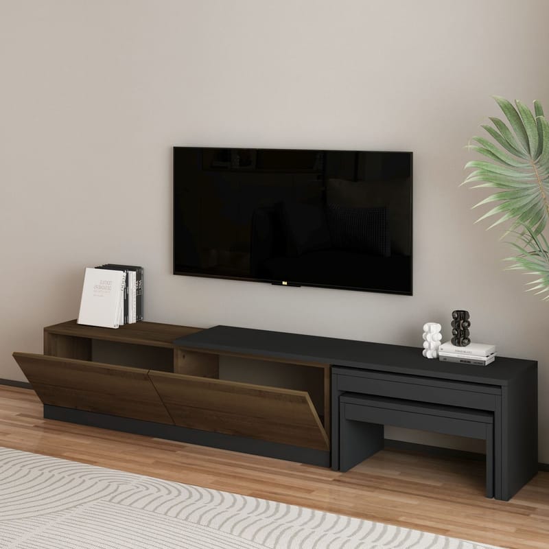 Zalven TV-bänk 180x36x30 cm - antracit och antik valnöt - Products - Möbler - TV- & Mediamöbler - TV bänk & mediabänk