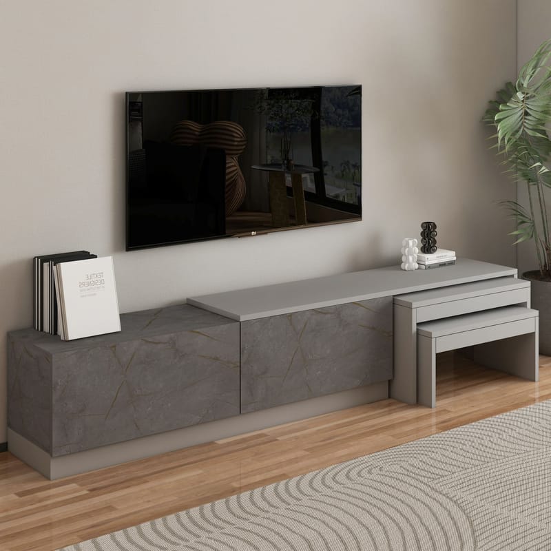 Zalven TV-bänk 180x36x30 cm - gordionmarmor och grå - Products - Möbler - TV- & Mediamöbler - TV bänk & mediabänk