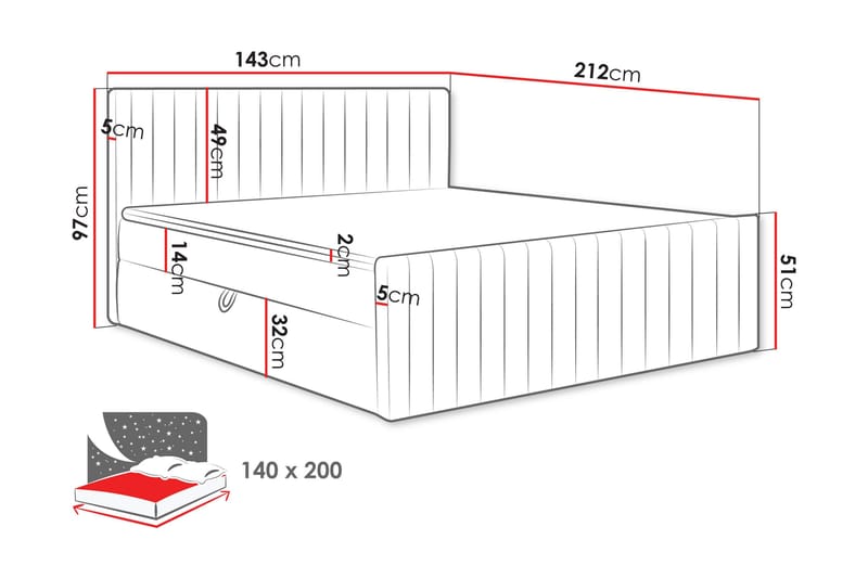 Calrosor Sängpaket Kontinentalsäng med Förvaring 140x200 cm - Grå - Products - Möbler - Säng - Komplett sängpaket