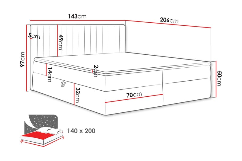 Calrosor Sängpaket Kontinentalsäng med Förvaring 140x200 cm - Rosa - Products - Möbler - Säng - Komplett sängpaket