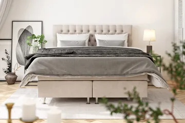 Celine Kontinentalsäng 160x200cm - Beige/Sammet - Products - Möbler - Säng - Kontinentalsäng