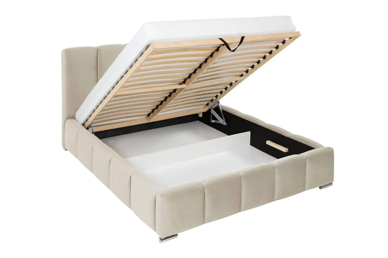 Cleaton Sängram 160x200 cm med Förvaring HVILA Resårmadrass och Bäddmadrass i Latex med Tvättbar klädsel - Beige/Vit - Products - Möbler - Säng - Komplett sängpaket