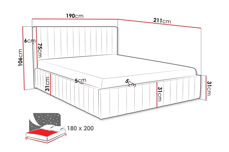 Desio Förvaringssäng 180x200 cm - Röd - Products - Möbler - Säng - Säng med förvaring