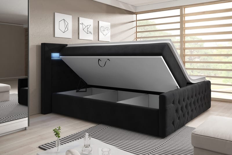 Franco Sängpaket med förvaring LED-belysning 160x200 cm - 160x200 Svart (+Fler val) - Products - Möbler - Säng - Säng med förvaring