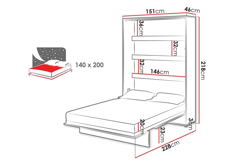 Rauk Sängskåp 151x228 cm - Vit - Products - Möbler - Säng - Gästsäng & extrasäng - Sängskåp